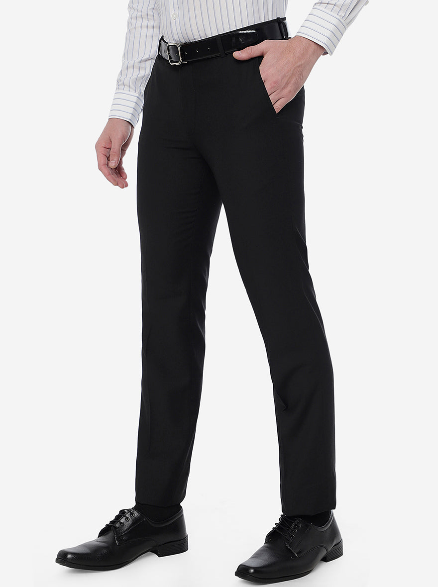 Black Solid Slim Fit Formal Trouser | Greenfibre