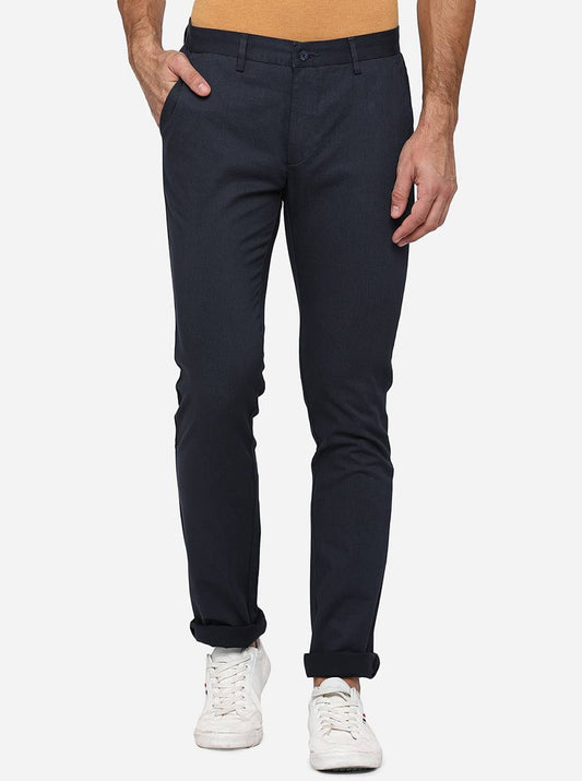 Navy Blue Washed Super Slim Fit Casual Trouser | Greenfibre