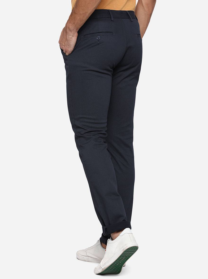 Navy Blue Washed Super Slim Fit Casual Trouser | Greenfibre