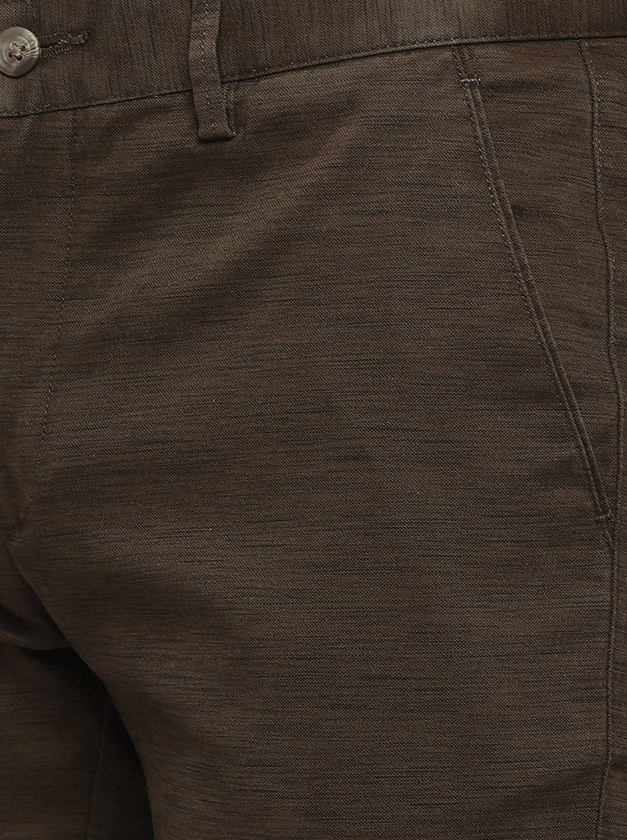 Olive Brown Solid Super Slim Fit Casual Trouser | Greenfibre