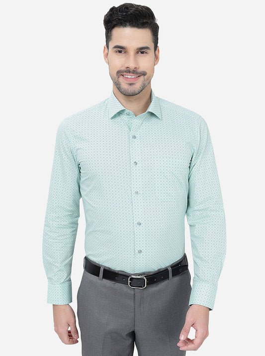 Green Printed Slim Fit Formal Shirt | Greenfibre