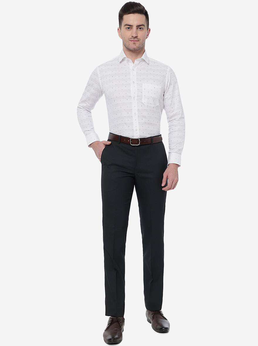 White & Brown Printed Slim Fit Formal Shirt | Greenfibre