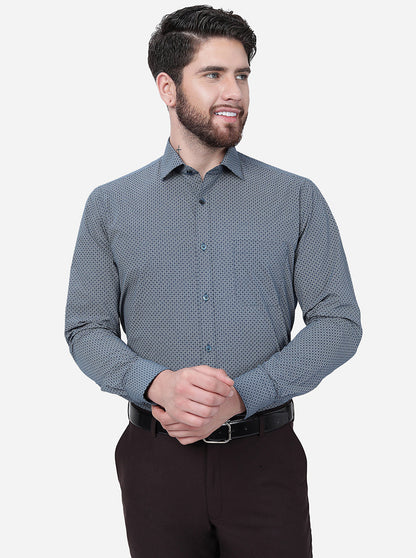 Blue Printed Slim Fit Formal Shirt | Greenfibre