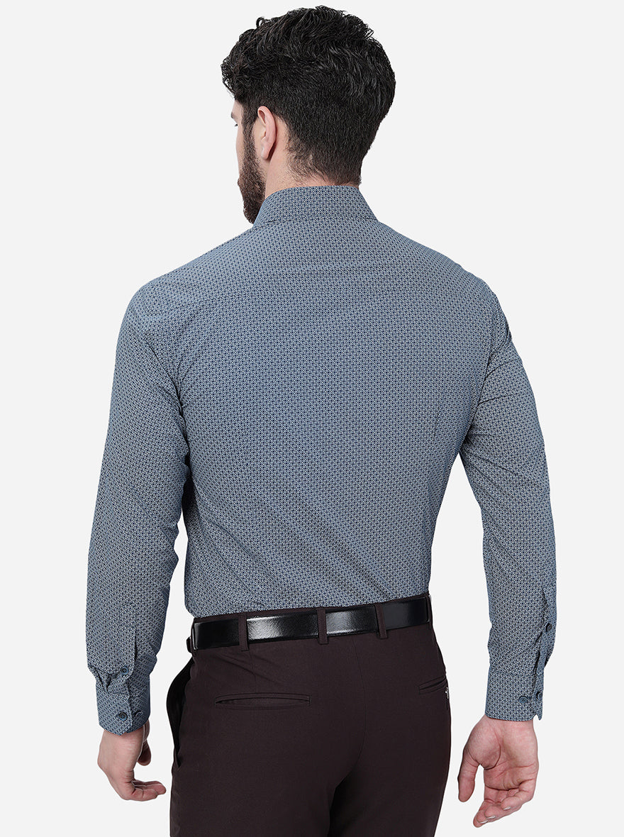 Blue Printed Slim Fit Formal Shirt | Greenfibre