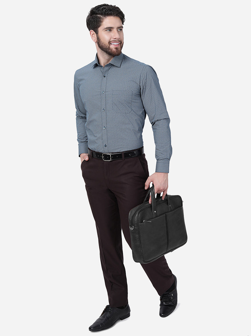 Blue Printed Slim Fit Formal Shirt | Greenfibre