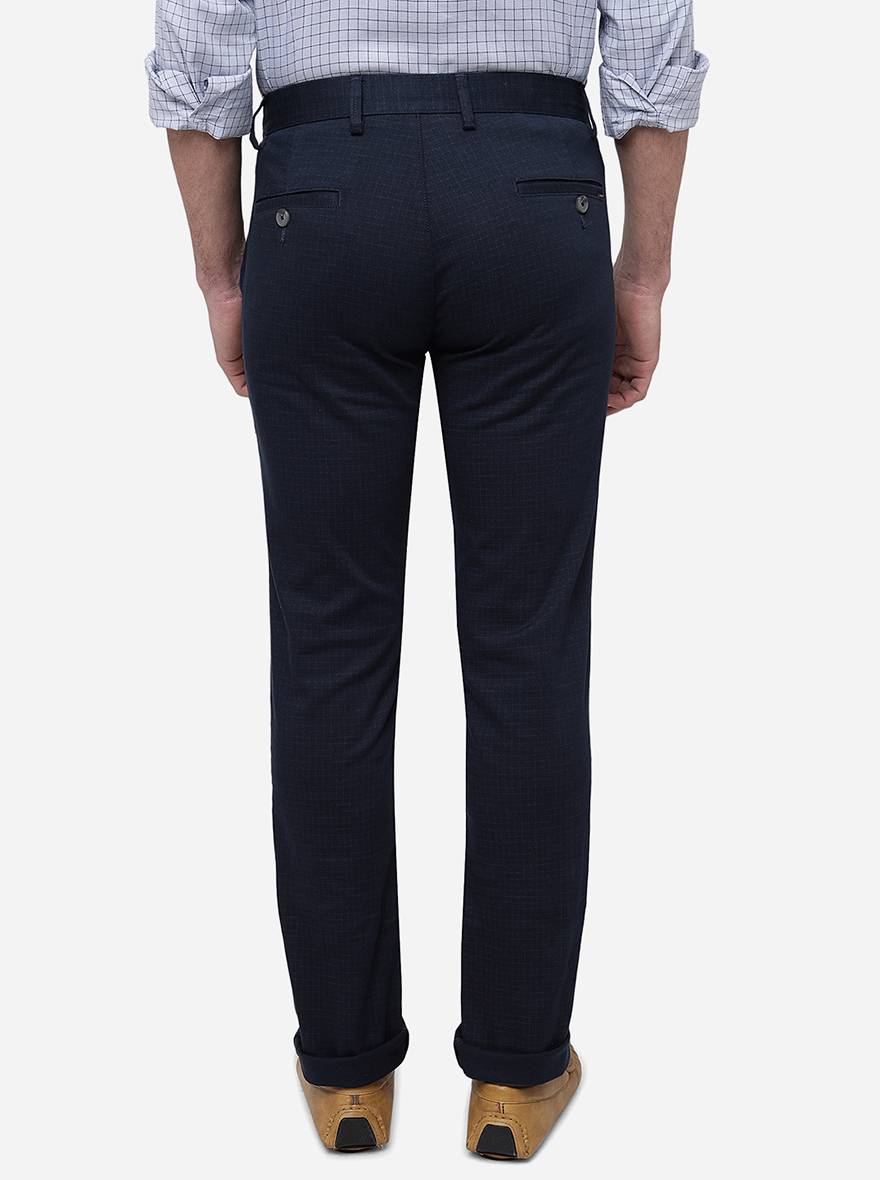 Navy Blue Solid Super Slim Fit Casual Trouser | Greenfibre