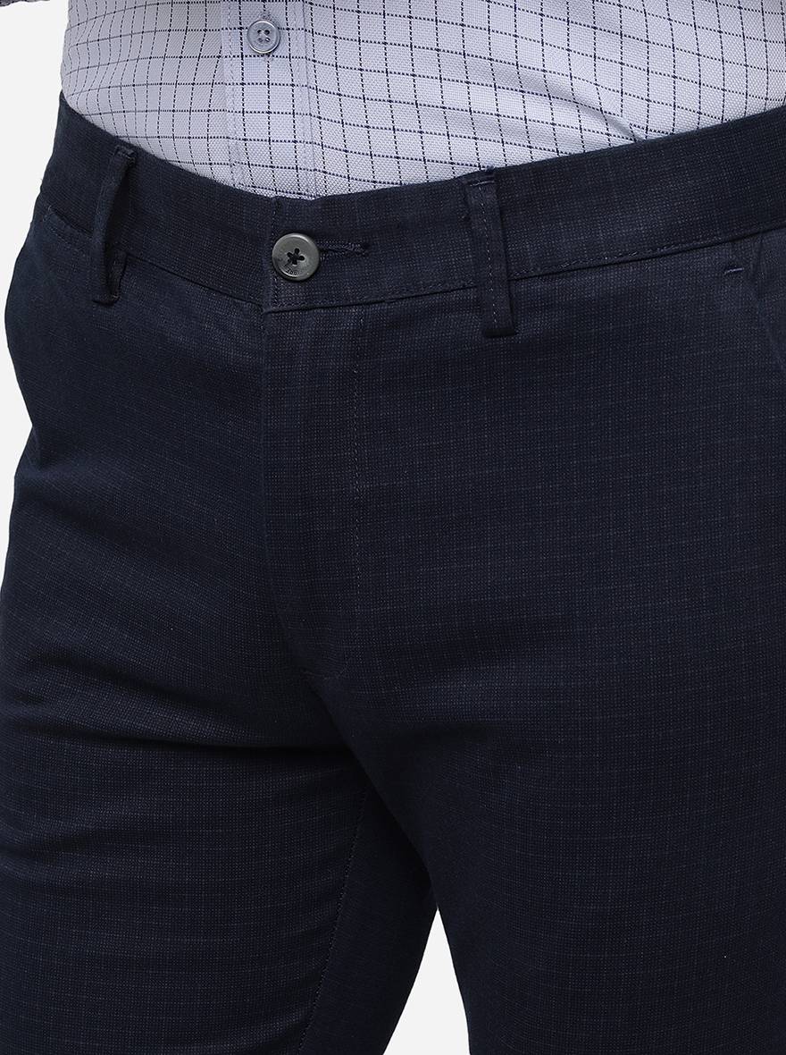 Navy Blue Solid Super Slim Fit Casual Trouser | Greenfibre