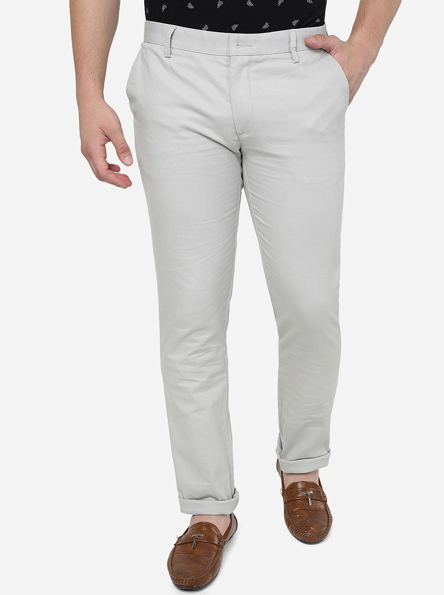 Light Grey Solid Super Slim Fit Casual Trouser | Greenfibre