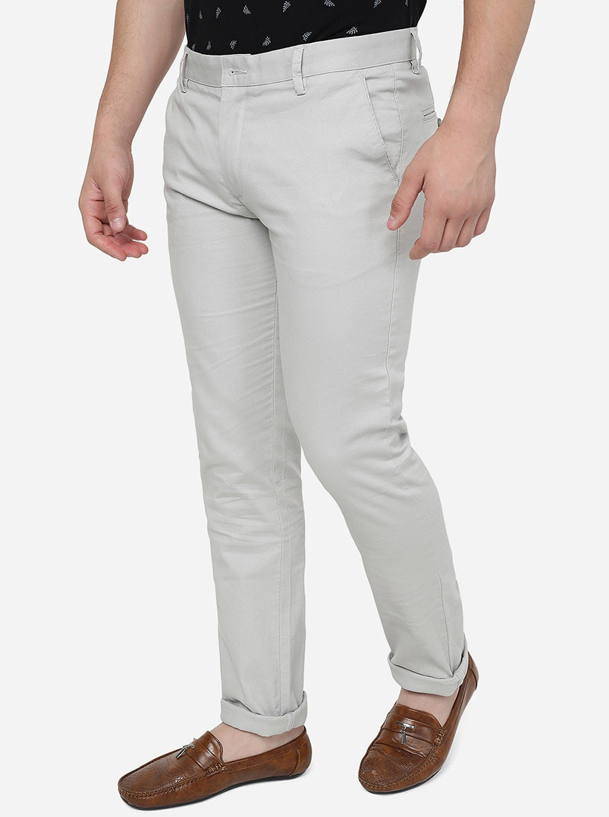 Light Grey Solid Super Slim Fit Casual Trouser | Greenfibre