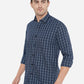 Navy Blue Checked Slim Fit Casual Shirt | Greenfibre