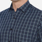 Navy Blue Checked Slim Fit Casual Shirt | Greenfibre