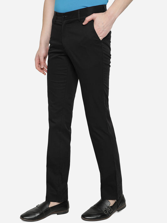 Black Solid Slim Fit Casual Trouser | Greenfibre