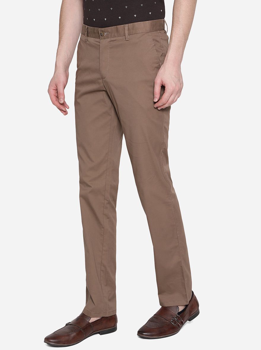 Khaki Solid Slim Fit Casual Trouser | Greenfibre