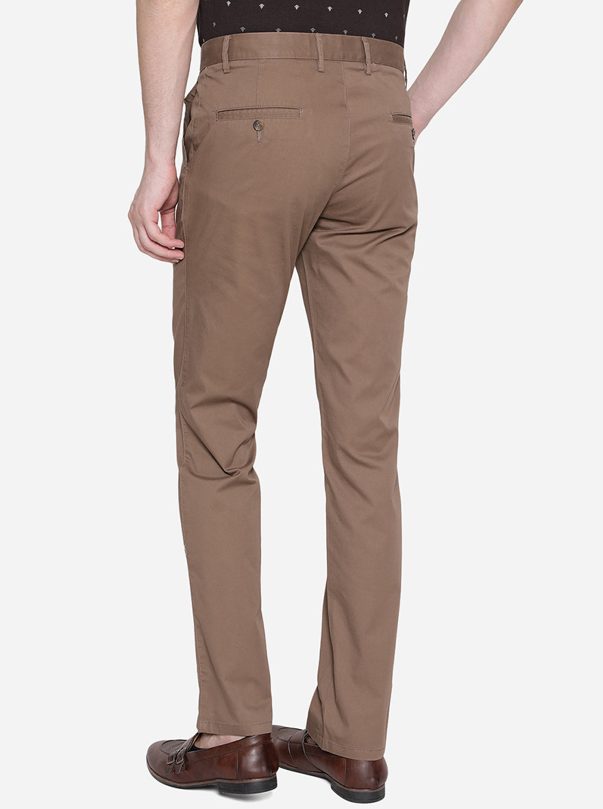 Khaki Solid Slim Fit Casual Trouser | Greenfibre