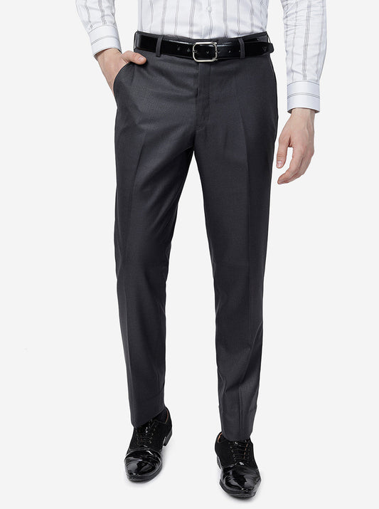 Grey Solid Classic Fit Formal Trouser | Greenfibre