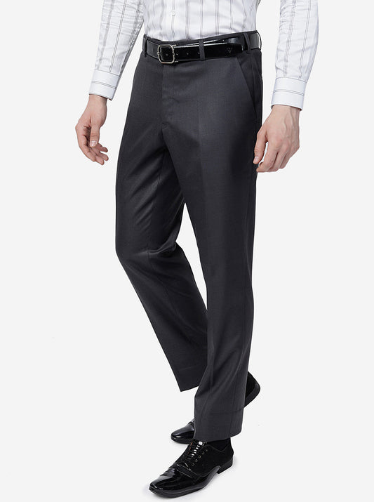 Grey Solid Classic Fit Formal Trouser | Greenfibre