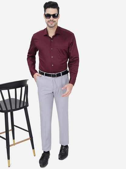 Grey Solid Slim Fit Formal Trouser | Greenfibre