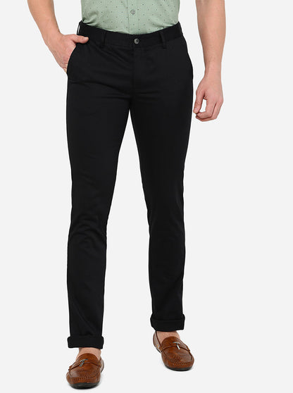 Black Solid Super Slim Fit Casual Trouser | Greenfibre