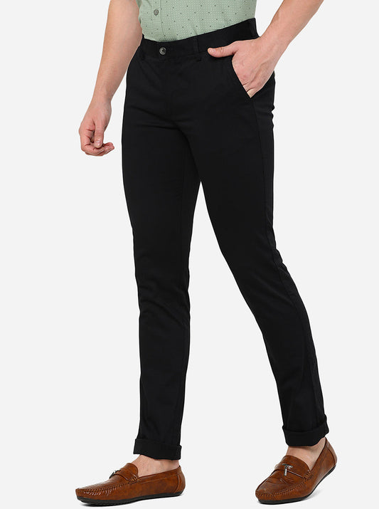 Black Solid Super Slim Fit Casual Trouser | Greenfibre