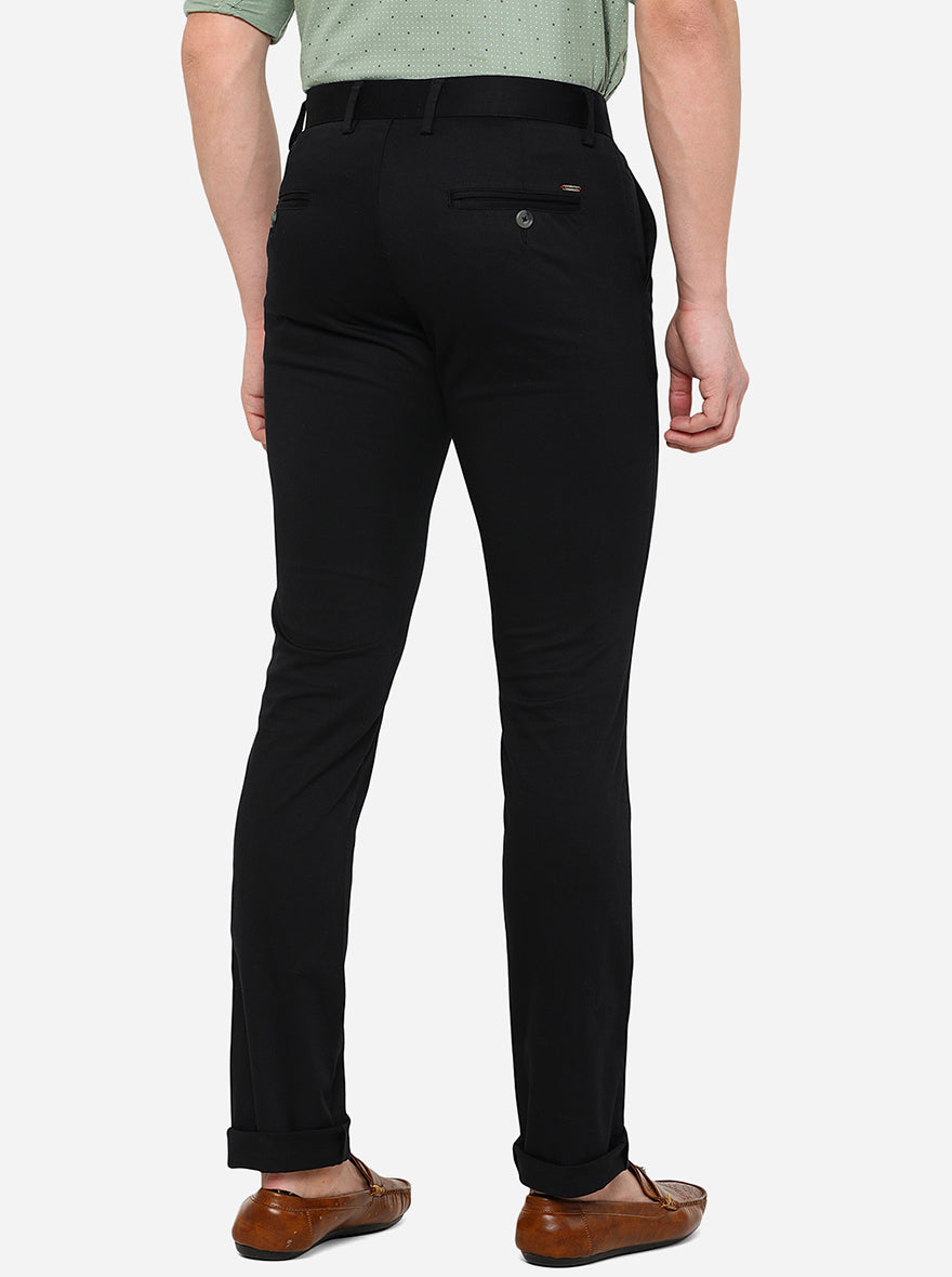 Black Solid Super Slim Fit Casual Trouser | Greenfibre