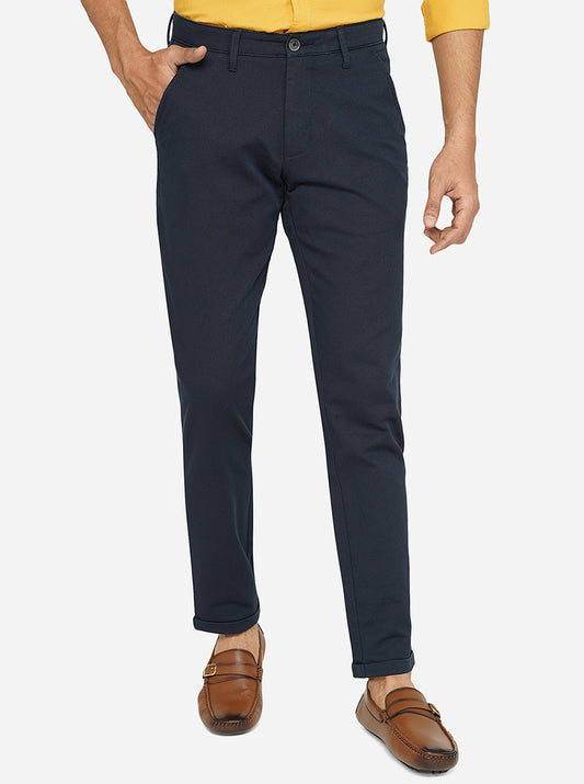 Blue Solid Neo Fit Casual Trouser | Greenfibre