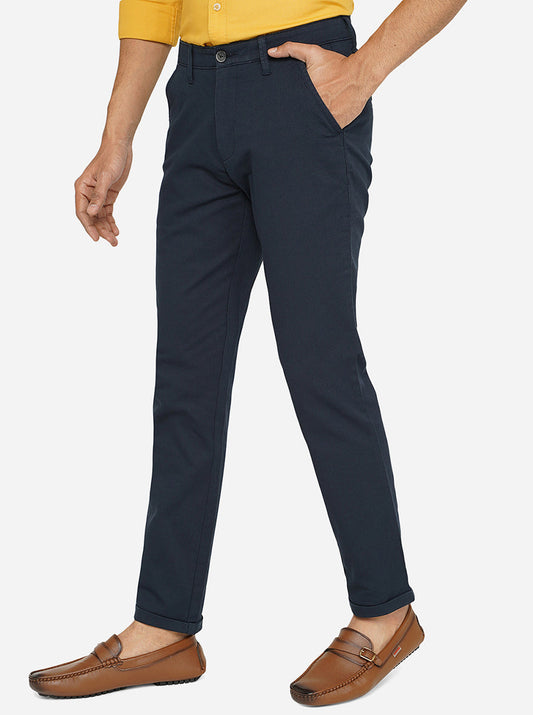 Blue Solid Neo Fit Casual Trouser | Greenfibre