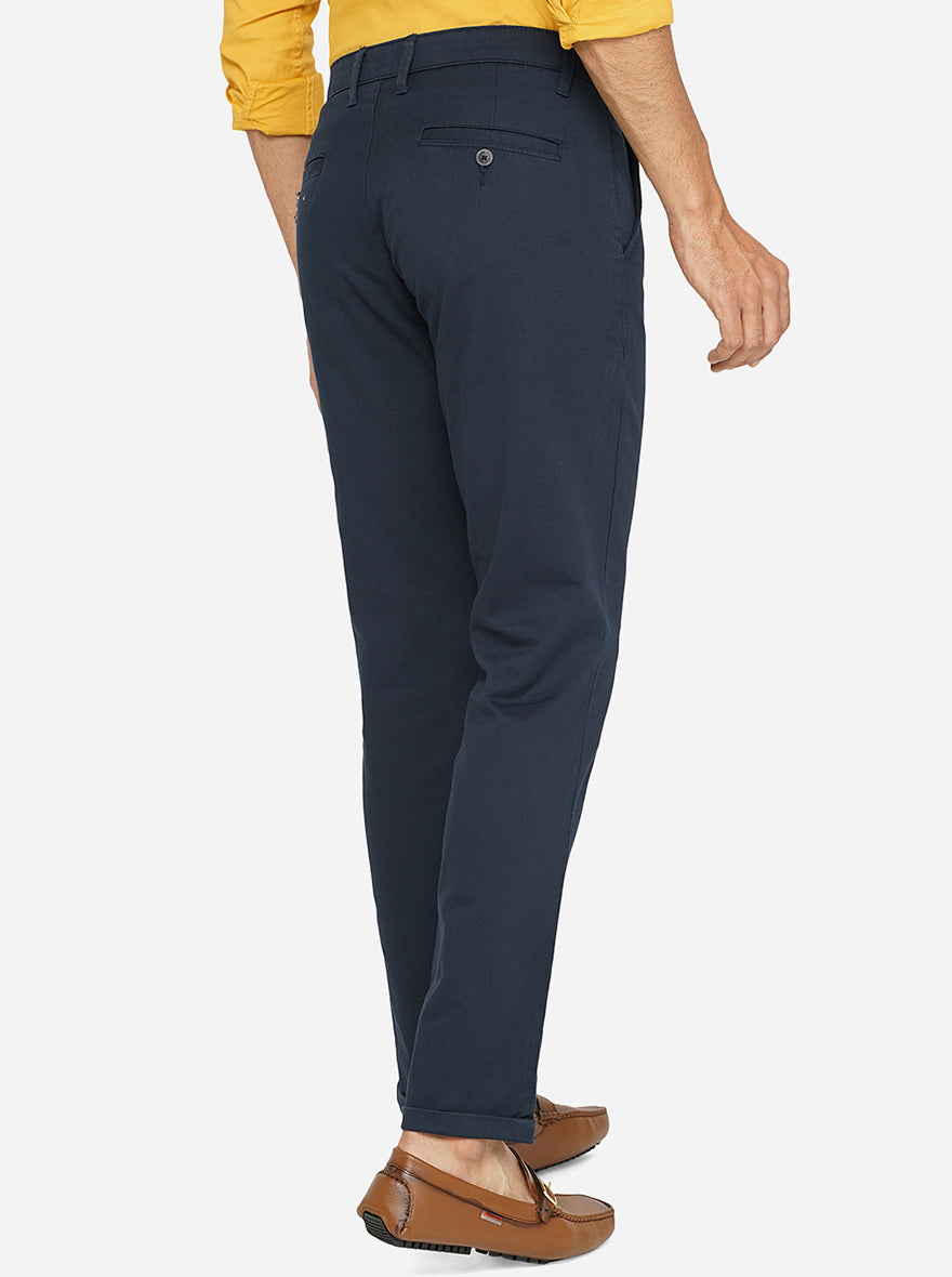 Blue Solid Neo Fit Casual Trouser | Greenfibre