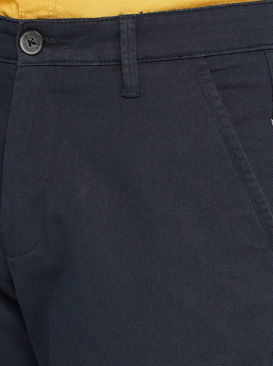 Blue Solid Neo Fit Casual Trouser | Greenfibre