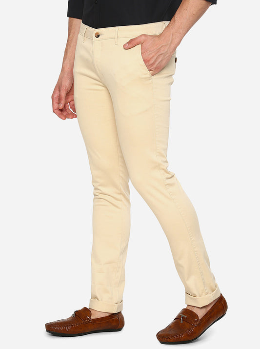 Mellon Khaki Solid Super Slim Fit Casual Trouser | Greenfibre