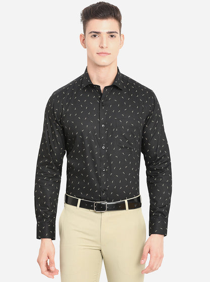 Black Printed Slim Fit Formal Shirt | Greenfibre