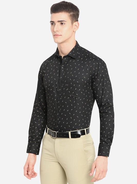 Black Printed Slim Fit Formal Shirt | Greenfibre