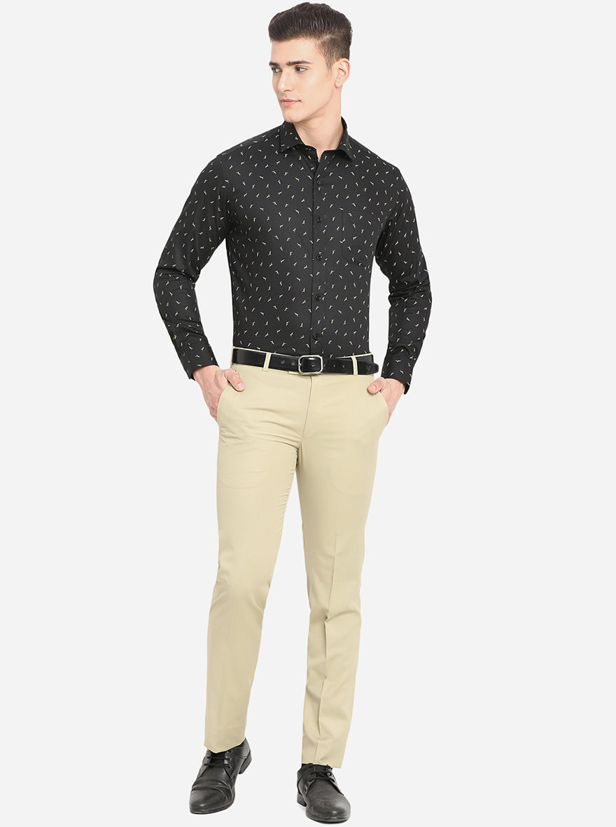 Black Printed Slim Fit Formal Shirt | Greenfibre