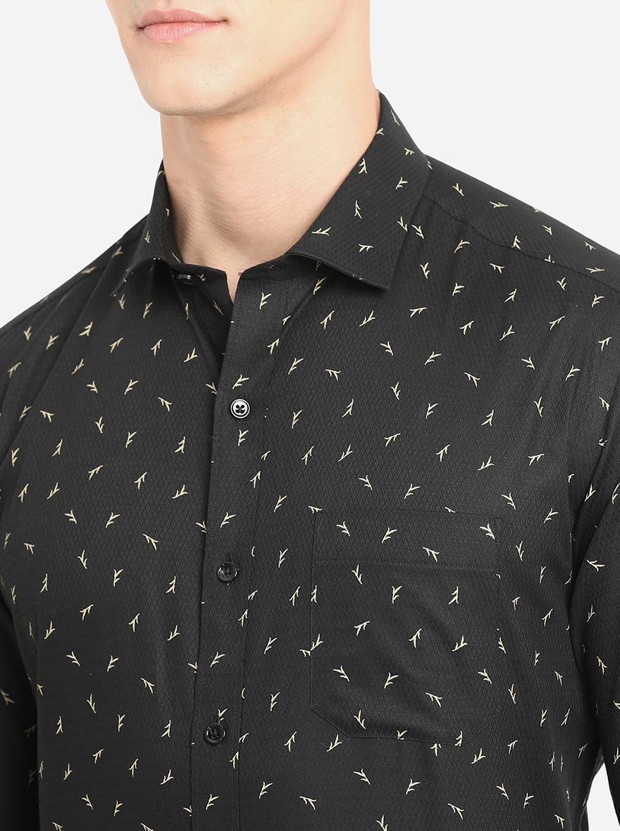 Black Printed Slim Fit Formal Shirt | Greenfibre