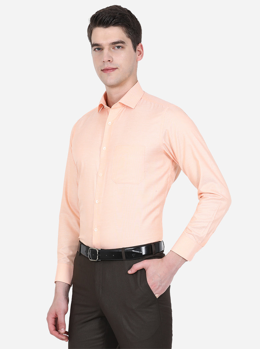 Light Orange Dobby Slim Fit Formal Shirt | Greenfibre