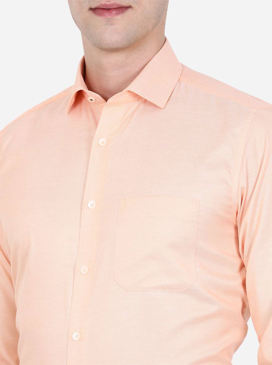 Light Orange Dobby Slim Fit Formal Shirt | Greenfibre