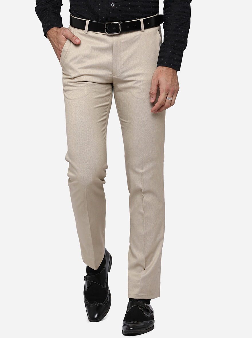 Beige Solid Slim Fit Formal Trouser | Greenfibre