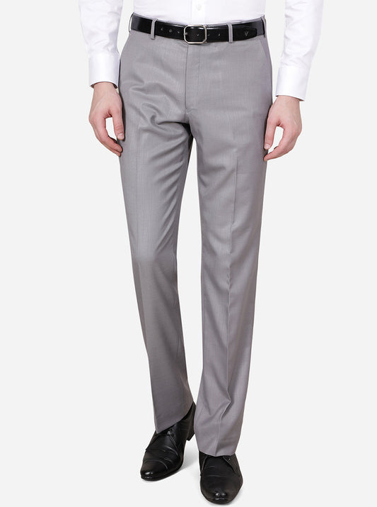 Grey Solid Classic Fit Formal Trouser | Greenfibre