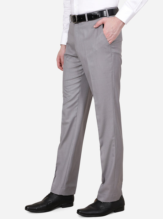 Grey Solid Classic Fit Formal Trouser | Greenfibre