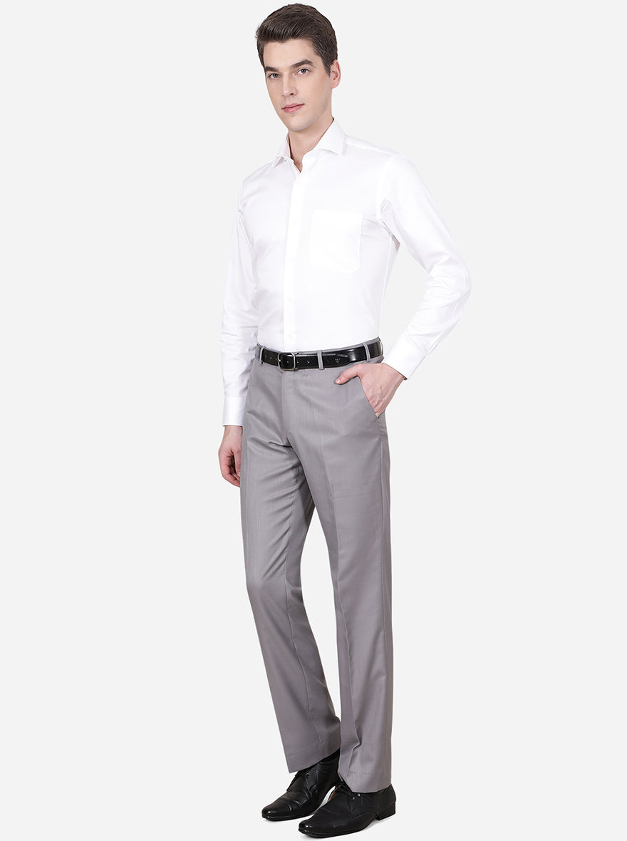 Grey Solid Classic Fit Formal Trouser | Greenfibre