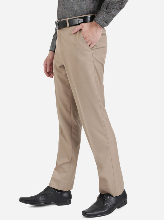 Khaki Solid Classic Fit Formal Trouser | Greenfibre