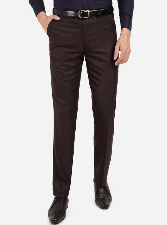 Brown Solid Classic Fit Formal Trouser | Greenfibre