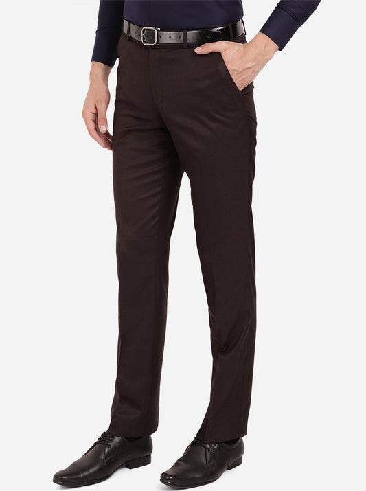 Brown Solid Classic Fit Formal Trouser | Greenfibre