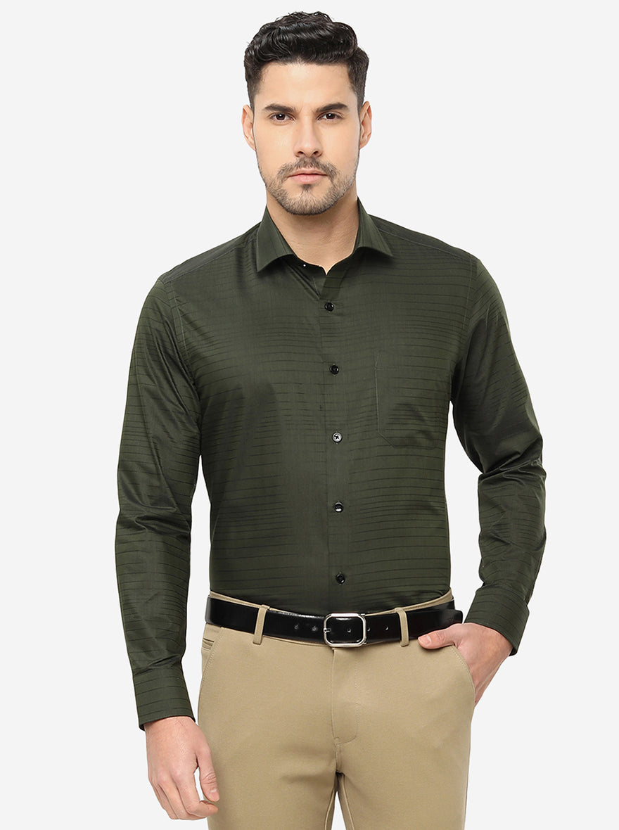 Green Striped Slim Fit Formal Shirt | Greenfibre