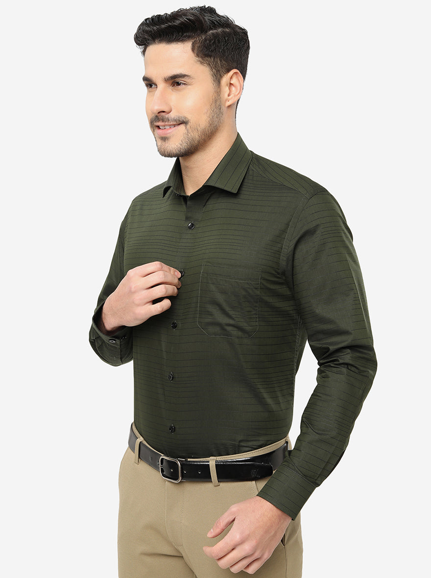 Green Striped Slim Fit Formal Shirt | Greenfibre