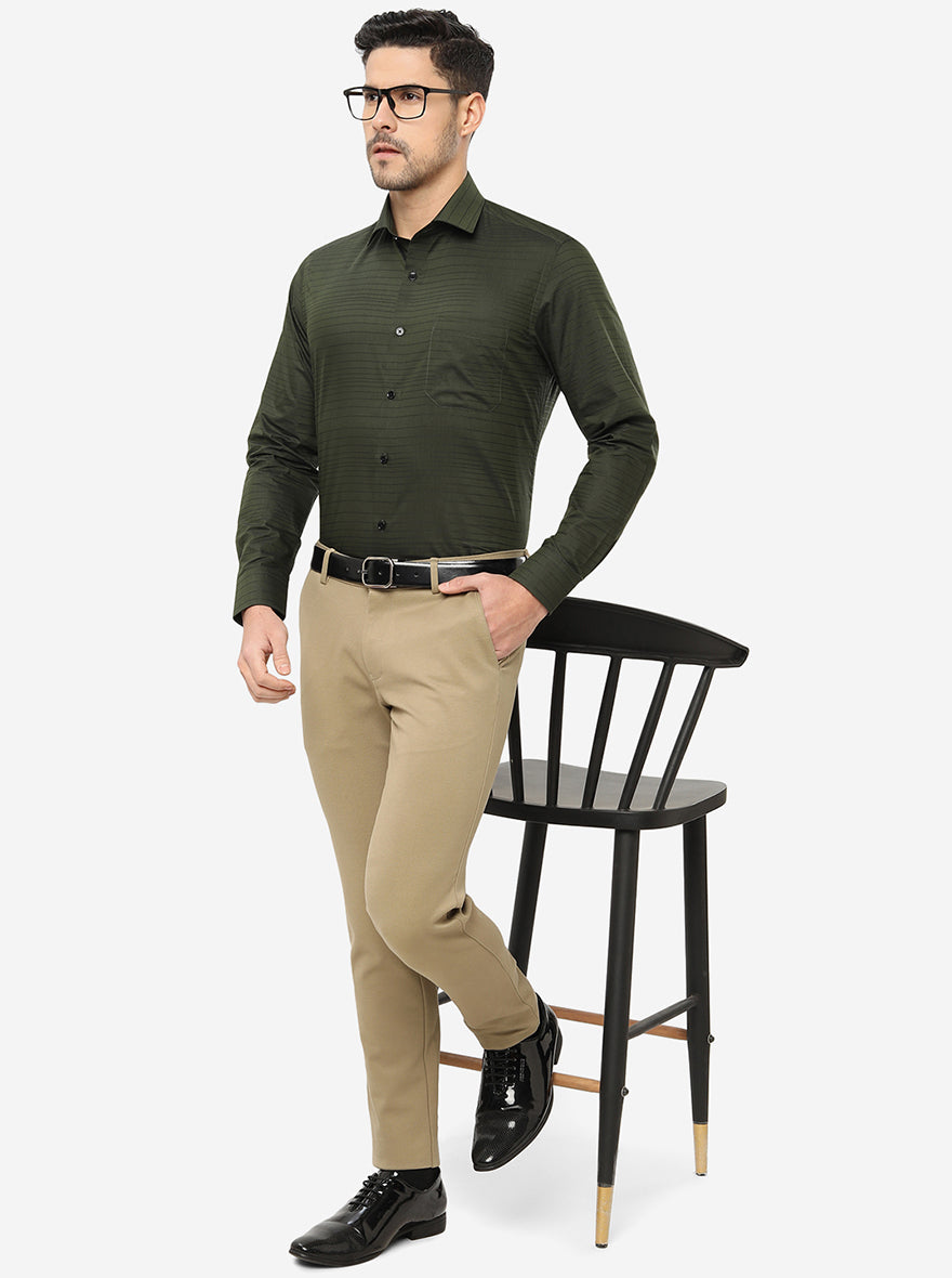 Green Striped Slim Fit Formal Shirt | Greenfibre