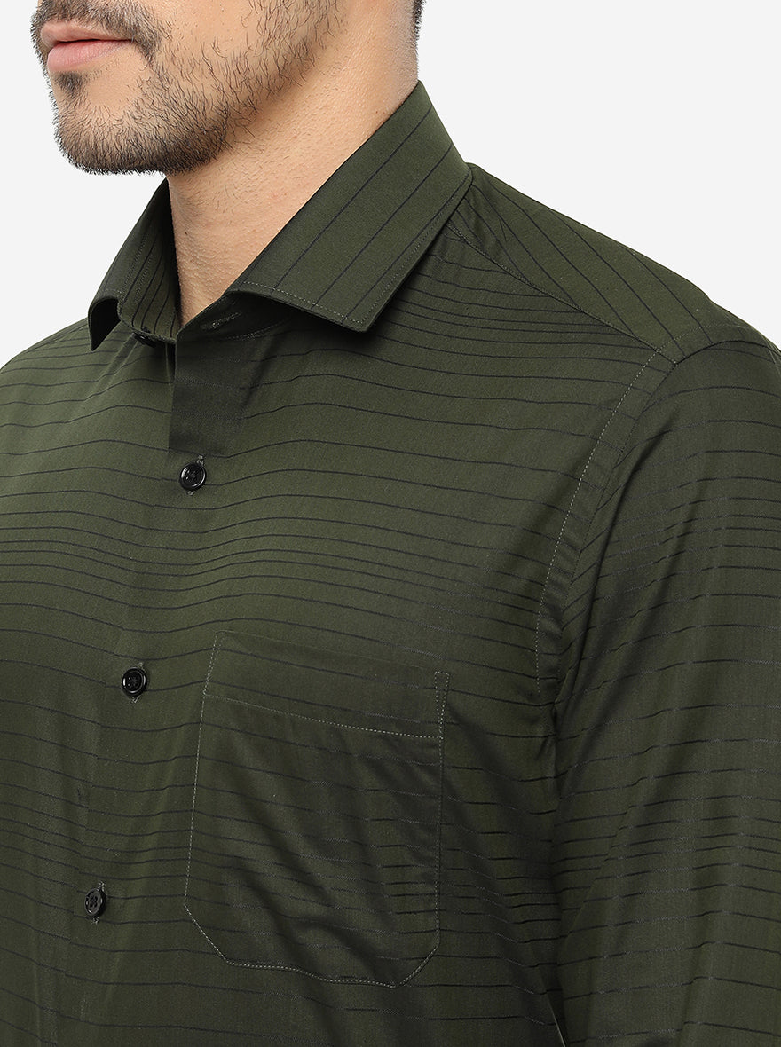 Green Striped Slim Fit Formal Shirt | Greenfibre