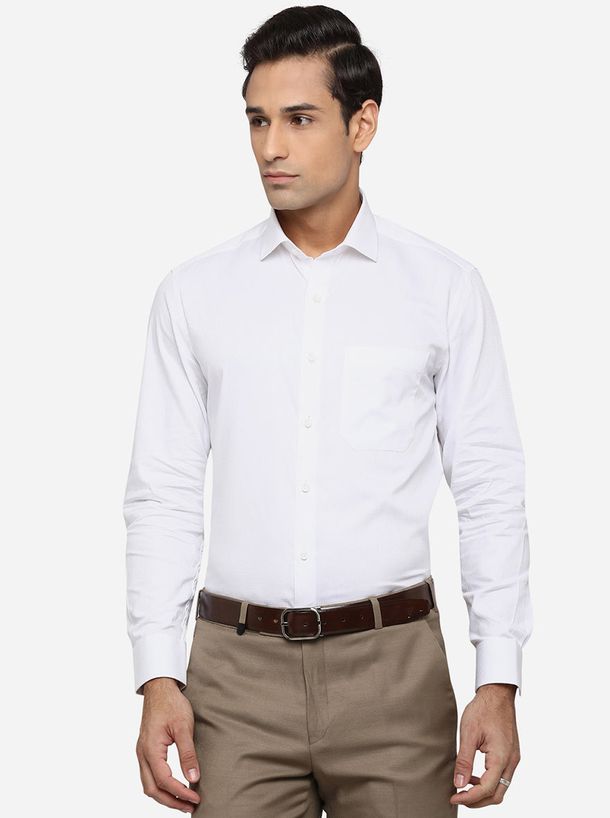 White Dobby Slim Fit Formal Shirt | Greenfibre