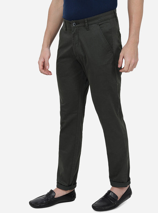 Olive Green Solid Neo Fit Casual Trouser | Greenfibre