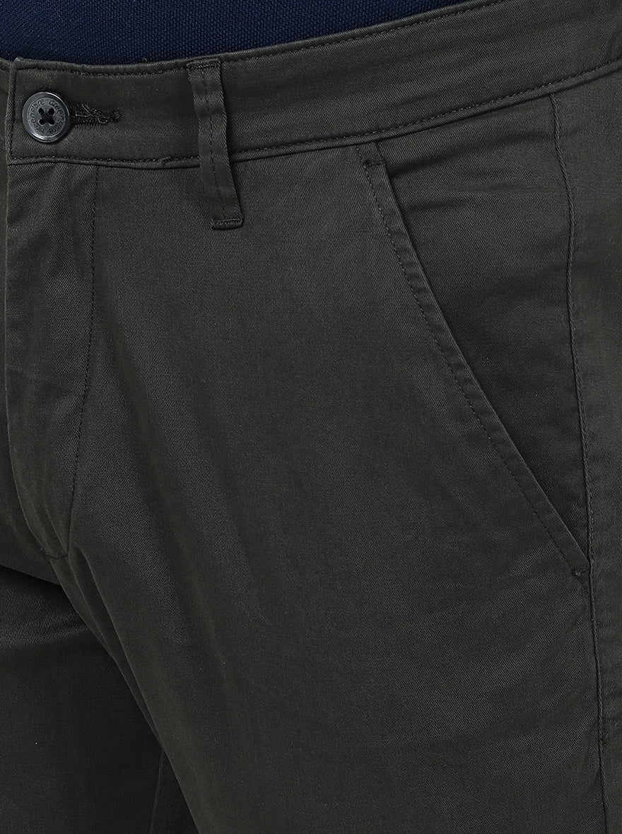 Olive Green Solid Neo Fit Casual Trouser | Greenfibre