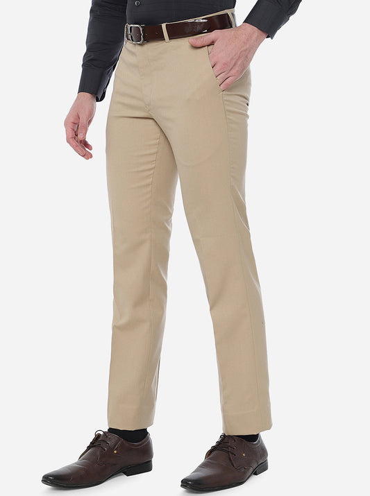 Khakhi Solid Slim Fit Formal Trouser | Greenfibre